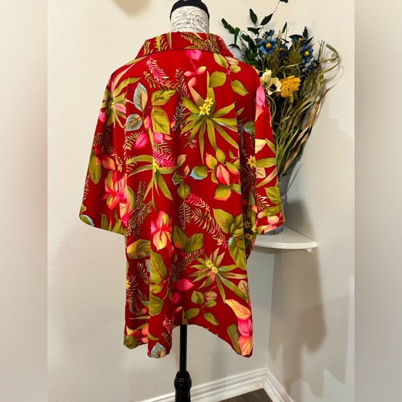 Sag Harbor Red and Green Summer Tropical Casual Button Down Shirt size 3X - Picture 6 of 9